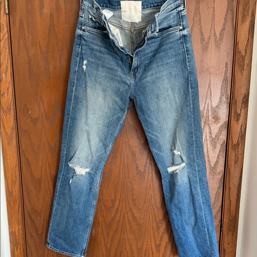 MOTHER Women's Blue Distressed Straight Jeans
